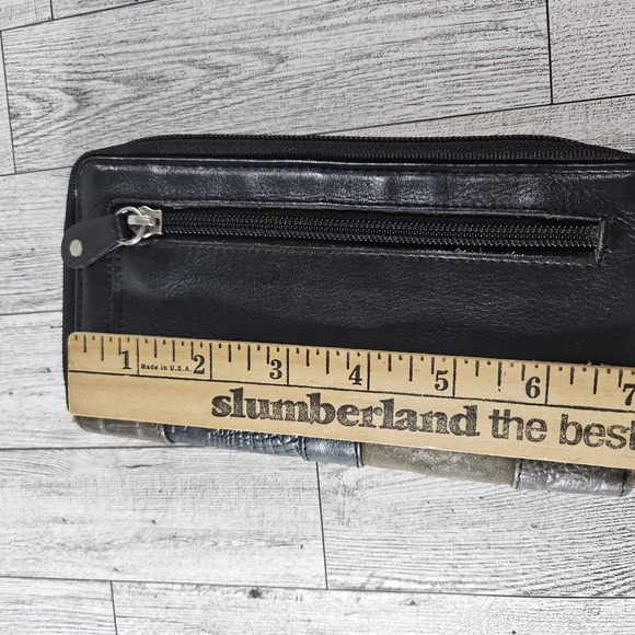 Vintage 90s Great American Leather Works Suade Patchwork Wallet Long Full Zip - Picture 3 of 6
